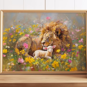 The Lion and the Lamb  | Digital Download | Jesus Lamb of God | Lost Lamb | The Living Christ | Lion of Judah | Isaiah 11 | Prophetic Art