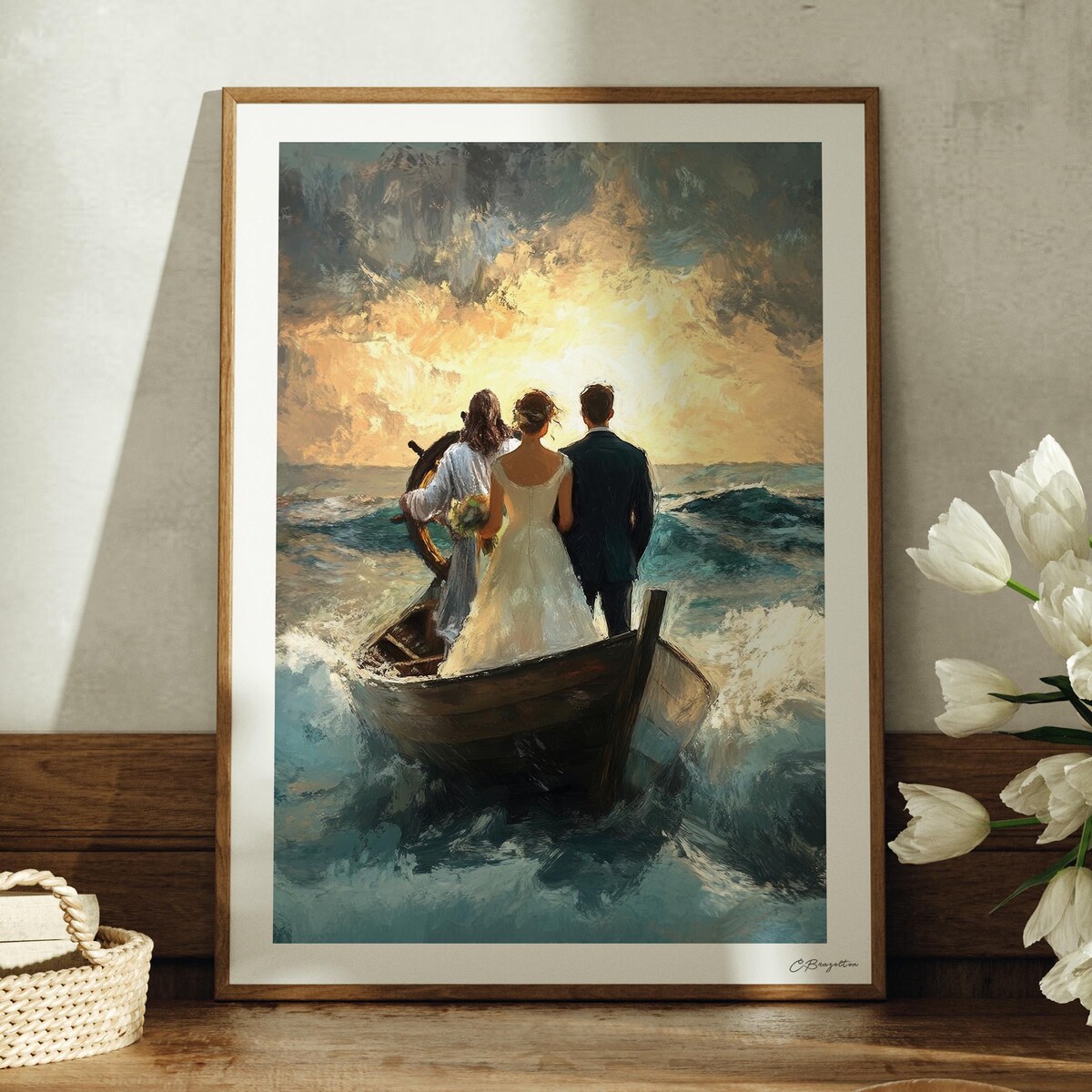 Guided by Him | Handmade Fine Art Print | Jesus Christ Portrait | Print Wall Art Gift | Jesus With Bride and Groom | He Will Lead Your Path - Etsy