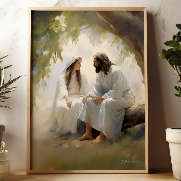 Spring of Life | Digital Download | Jesus Embracing Woman | Christian Art | Bible Painting Wall Art | Jesus Painting | Abide With Me