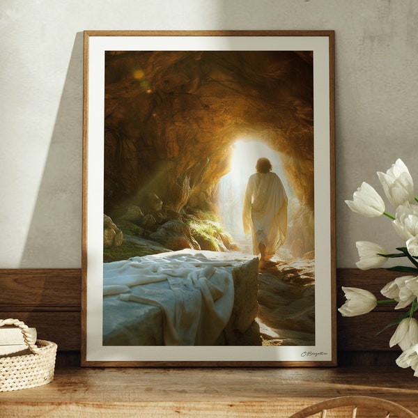 Victory in Jesus | Handmade Fine Art Print | Jesus Christ Portrait | Painting | God Peace Print Wall Art Gift | Easter | Empty Tomb