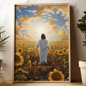 Pure in Heart | Sunflower Poster Bible Verse Wall Art Gift Trendy Living Room Home Decor Christian Decor | Frame TV | Jesus Sunflowers