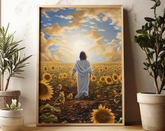 Pure in Heart | Sunflower Poster Bible Verse Wall Art Gift Trendy Living Room Home Decor Christian Decor | Frame TV | Jesus Sunflowers
