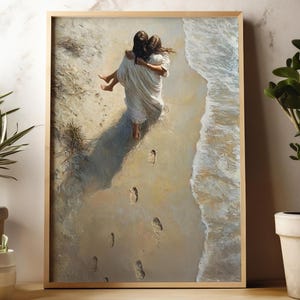 He Carried Me | Digital Download | Footprints in the Sand | Jesus on the Beach | Christian Art | Bible Painting | Walk By Faith