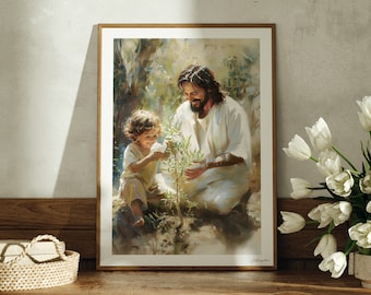 Teach Me | Handmade Fine Art Print | Jesus Christ Portrait | Painting | Jesus Teaching Child | Easter | Faith Inspired Art | Jesus Teacher