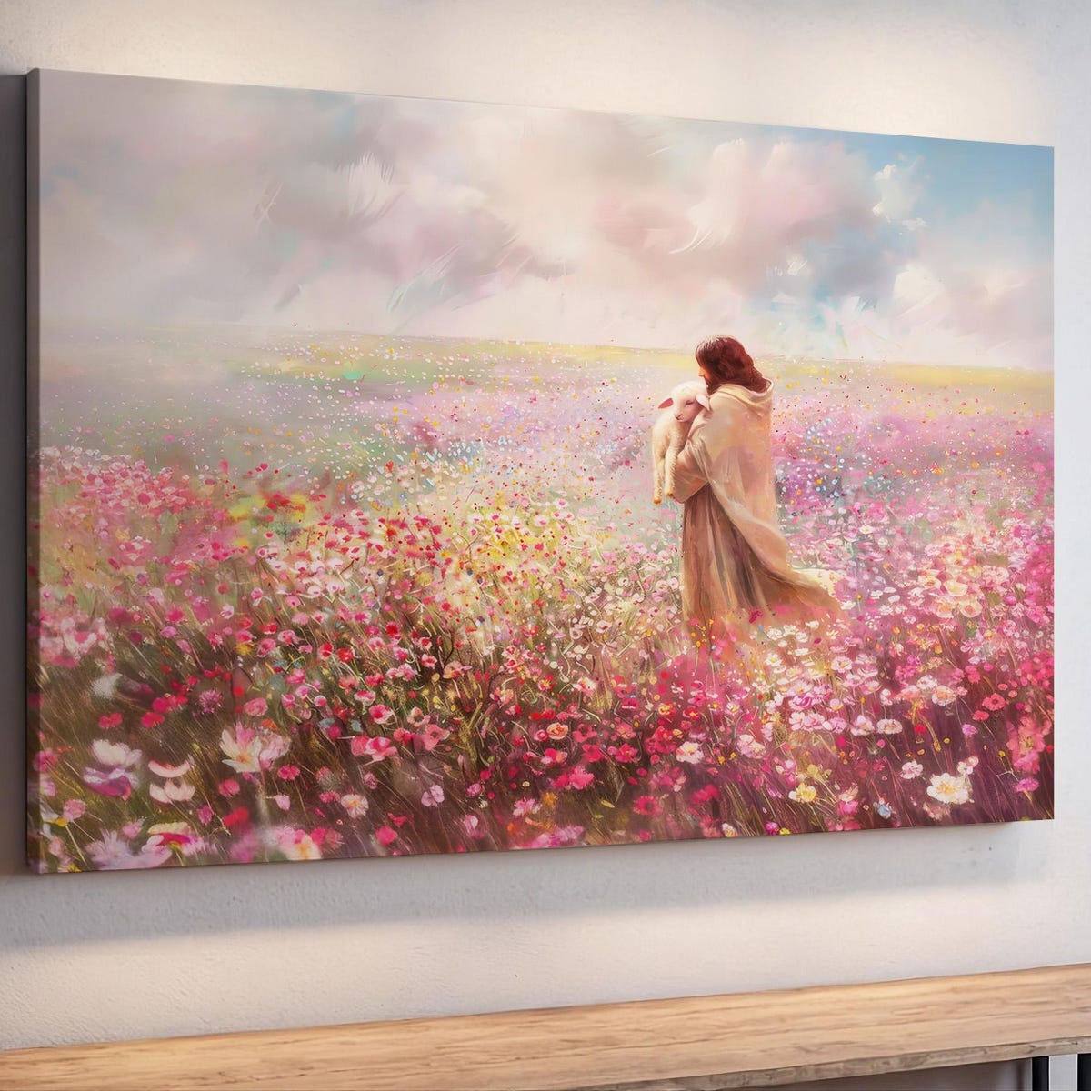 Shepherd's Care | Canvas Print | Jesus Lamb of God | Lost Lamb | the Living Christ | the Journey Home | Calming Embrace | Modern Float Frame - Etsy