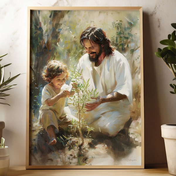 Teach Me | Christian Art | Bible Art | Jesus Art | Digital Download | Painted Gospel | Jesus Christ with Children | Become as a Little Child