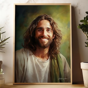 Our Strength | Digital Download | Bible Art | Christian Art | Jesus Painting | Jesus Portrait | Jesus Smiling | Frame TV | Smiling Christ