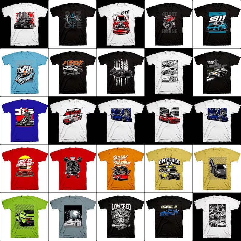 150 Car T-shirt Designs DTG DTF Screen Printing T-shirt Print Download ...