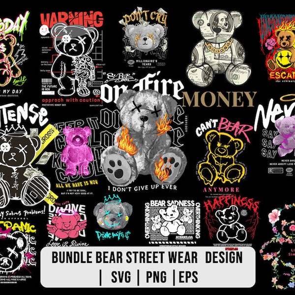 T-shirt designs bundle , bear street wear design bundle , streetwear design bundle , bikers design ,urban t-shirts , hip hop t-shirt