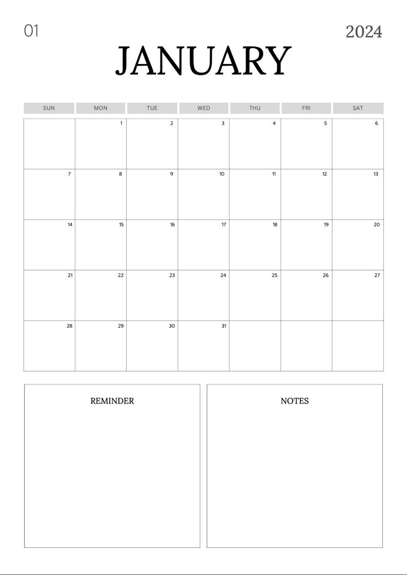 White Simple Minimalist Monthly Year 2024 Planner - Etsy