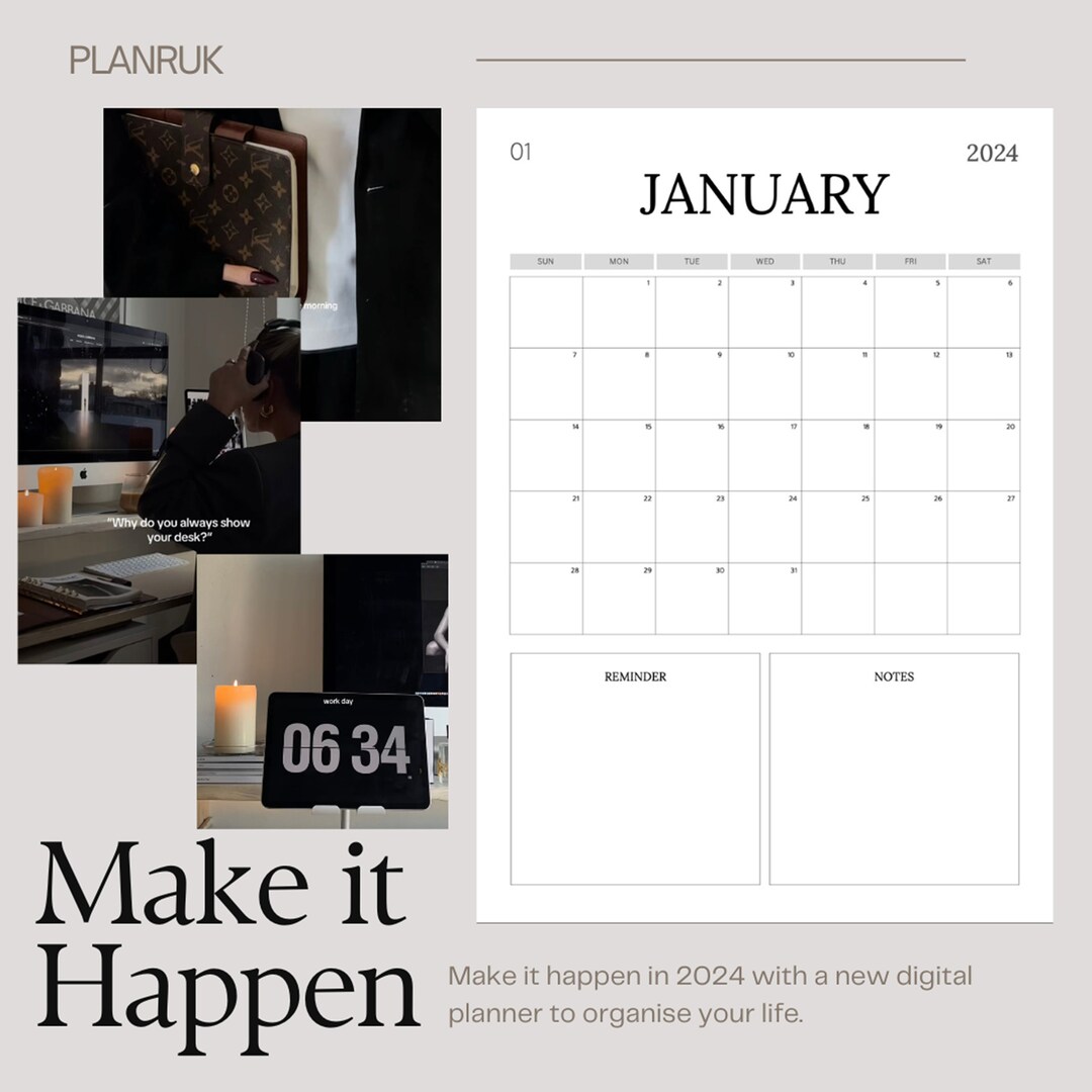 White Simple Minimalist Monthly Year 2024 Planner - Etsy