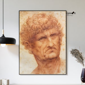 Leonardo Da Vinci, Cabeza de hombre, 1503, Impresión de Da Vinci, Cartel renacentista, Arte clasicista, Arte italiano, Decoración de paredes del hogar, Pinturas famosas
