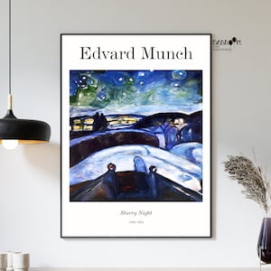Edvard Munch, Starry Night, 1922-1924, Munch Wall Poster, Museum Print, Minimalist Print, Home Wall Art, Famous Paintings, Expressionism Art