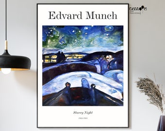 Edvard Munch, Nuit étoilée, 1922-1924, affiche murale Munch, impression de musée, impression minimaliste, oeuvre d'art mural, peintures célèbres, art expressionnisme