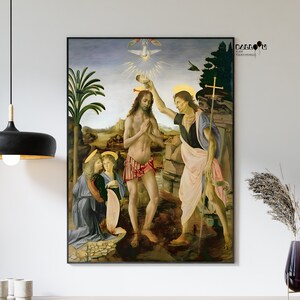 Leonardo Da Vinci, The Baptism of Christ, 1475, Da Vinci Print, Renaissance Poster, Classicism Art, Gift Idea, Italian Art, Home Wall Art