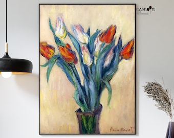 Claude Monet, Vaas met tulpen, 1885, Monet Print, impressionistische kunst, Wall Home Decor, bloemsierkunst, tentoonstelling poster, kunst aan de muur, Monet bloemen