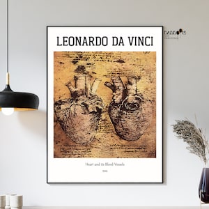 Leonardo Da Vinci, El corazón y sus vasos sanguíneos, 1500, Cartel de Da Vinci, Decoración de paredes, Arte mural renacentista, Pinturas famosas, Impresión de retratos