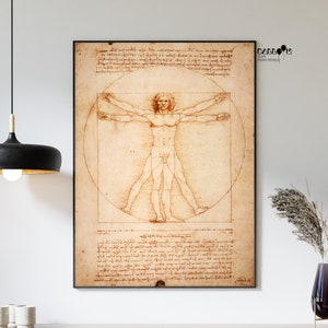 Leonardo Da Vinci, Uomo Vitruviano, 1492, Impresión de Da Vinci, Arte del clasicismo, Pinturas famosas, Decoración de paredes, Arte de Da Vinci, Cartel renacentista