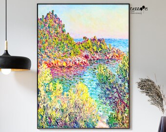Claude Monet, paysage près de Montecarlo, 1883, 1882, affiche de Monet, art impressionniste, impression de mer, affiche d'exposition, art du paysage, art mural