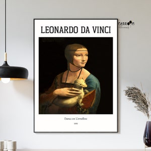 Leonardo Da Vinci, Dama con L&#39;ermellino, 1490, Impresión de Da Vinci, Arte mural renacentista, Arte clasicista, Arte italiano, Decoración de la pared del hogar, Idea de regalo