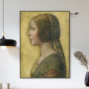 Leonardo Da Vinci, Ritratto di una Sforza-Bella principessa, 1495-1498, Cartel de Da Vinci, Cartel renacentista, Arte clasicista, Arte de la pared del hogar