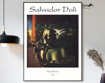 Salvador Dalí, El sueño, 1931, Cartel de Salvador Dalí, Cartel de la exposición de Dalí, Arte del retrato, Arte surrealista, Arte moderno, Decoración de la pared del hogar