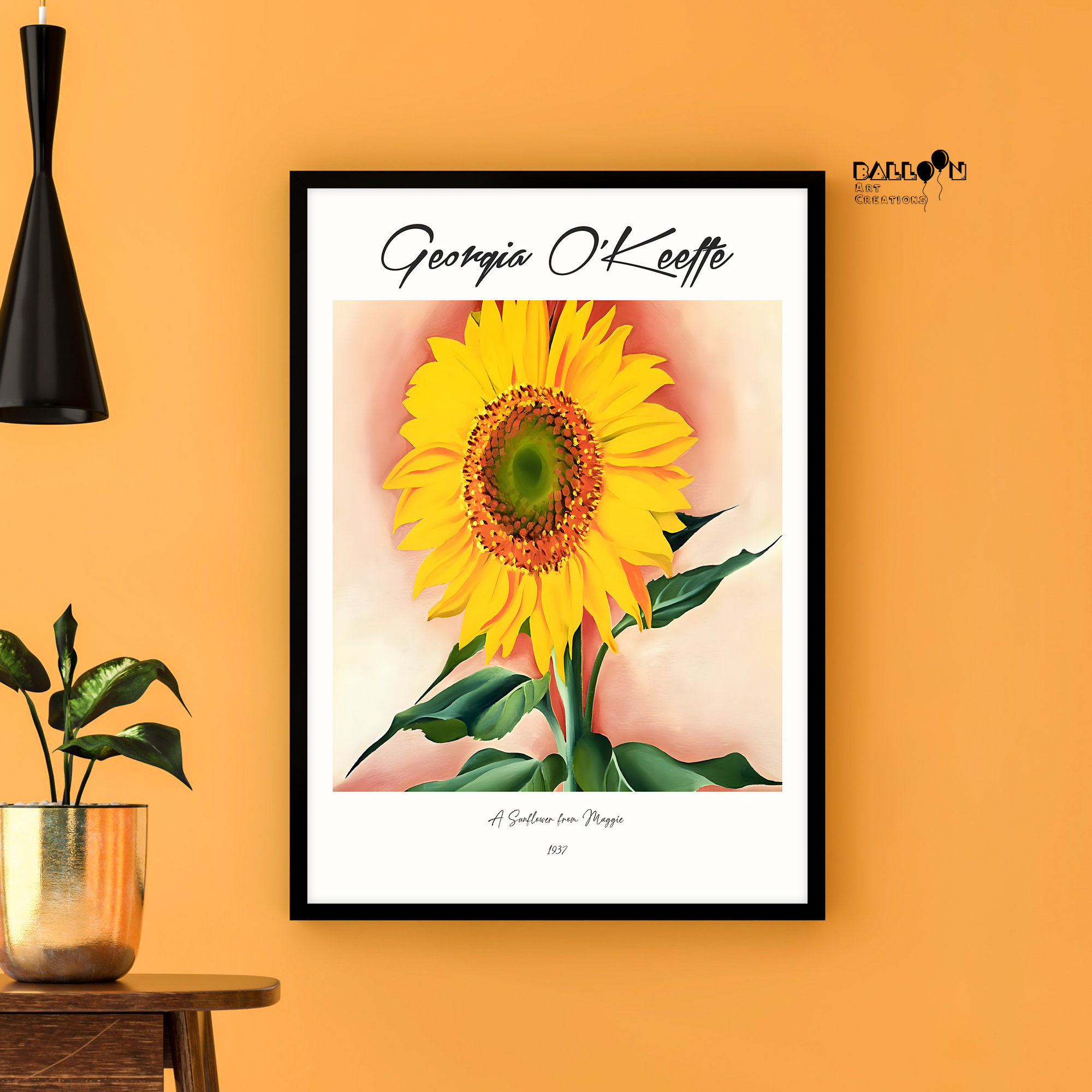 ジョージア・オキーフ 「ひまわりSUNFLOWER」　額付き 高級アートプリント ジョージア・オキーフ、マギーからのひまわり、1937年、ジョージア