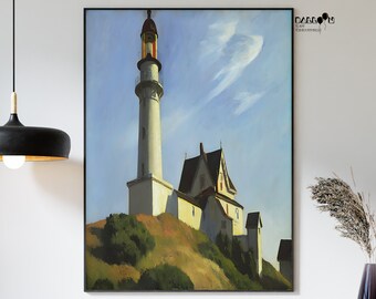 Edward Hopper, vuurtoren bij twee lichten, 1929, Edward Hopper print, tentoonstelling poster, realisme poster, hopper print, moderne kunst aan de muur