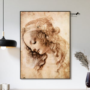 Leonardo Da Vinci, Cabeza de mujer, 1473, Impresión de Da Vinci, Cartel renacentista, Arte clasicista, Decoración de pared, Cartel de Da Vinci, Pinturas famosas