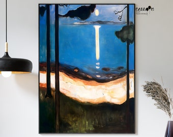 Edvard Munch, clair de lune, 1895, impression d'Edvard Munch, expressionnisme, affiche murale Munch, art mural maison, impression de mer, art mural, impression de musée
