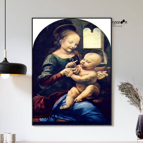 Leonardo Da Vinci, Madonna with a Flower-Madonna Benois, 1478, Da Vinci Print, Classicism, Home Wall Decor, Wall Art, Renaissance Poster