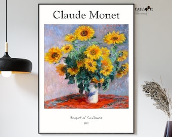 Claude Monet, Bouquet Of Sunflowers, 1880, Monet Poster, Wall Home Decor, Floral Art, Exhibition Poster, Monet Flowers, Impressionist Art