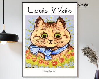 Louis Wain, Happy Flower Cat, Louis Wain Cat Poster, Exhibition Poster, Animal Print, Home Wall Art, Illustration Poster, Classic Art Print