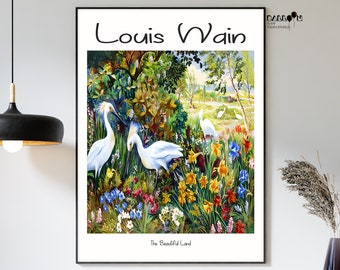 Louis Wain, The Beautiful Land, Louis Wain Cat Poster, Exhibition Poster, Classic Print, Animal Print, Illustration Poster, Home Wall Art