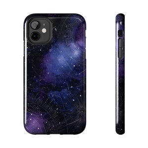 Cosmic Space Galaxy Robuste Handyhülle, Celestial Universe Sternbilder Schutzhülle, Astrologie Sternennacht Hülle, Tiefblau Lila