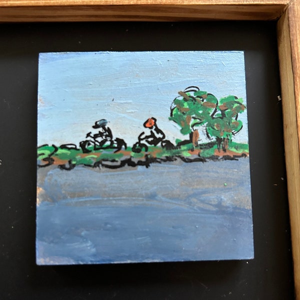 Kühlschrankmagnet Radfahrer - mit Acryl auf Holz gemalt - Kühlschrankmagnete Naturmotive