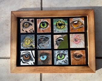 Dierlijke oogmagneet | Koelkastmagneten geschilderd met acryl op hout | "Animal Eyes" natuurmotieven kunst