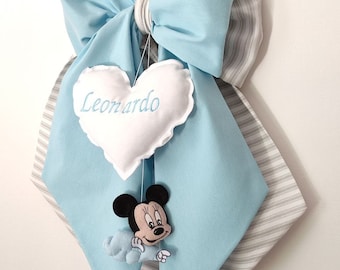 Gift birth bow with your child's name, boy girl gift, birth rosette, cotton heart bow, Mickey mouse, Mickey Mouse, Disney decor