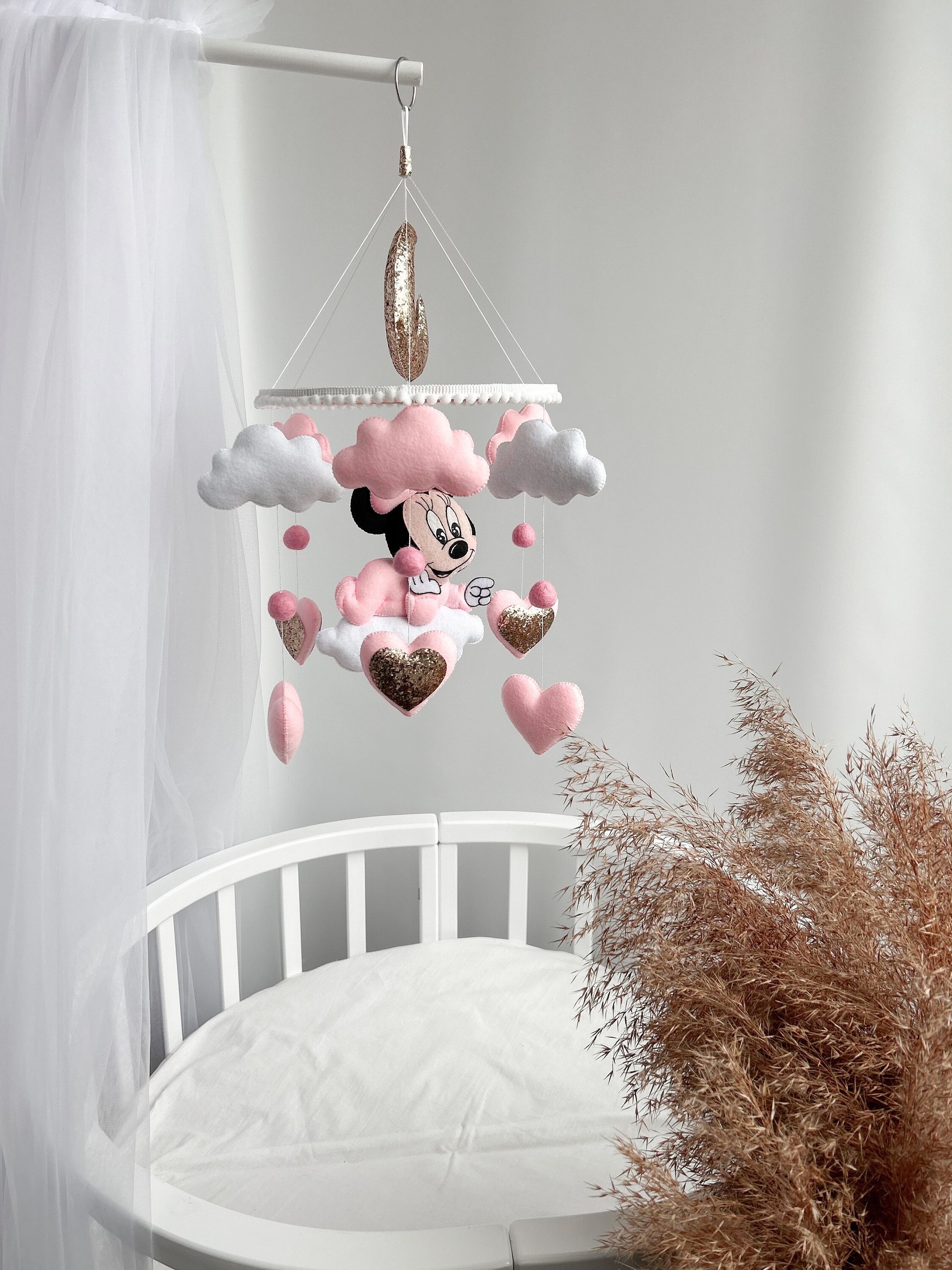Handmade Minnie Mouse Baby Crib Mobile | Pink Felt Nursery Decor