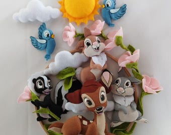 Bambi Baby Mobile, Woodland Nursery Mobile for Crib, Handmade Forest Animals Mobile, Thumper and Flower Baby Gift, Custom Disney Nursery