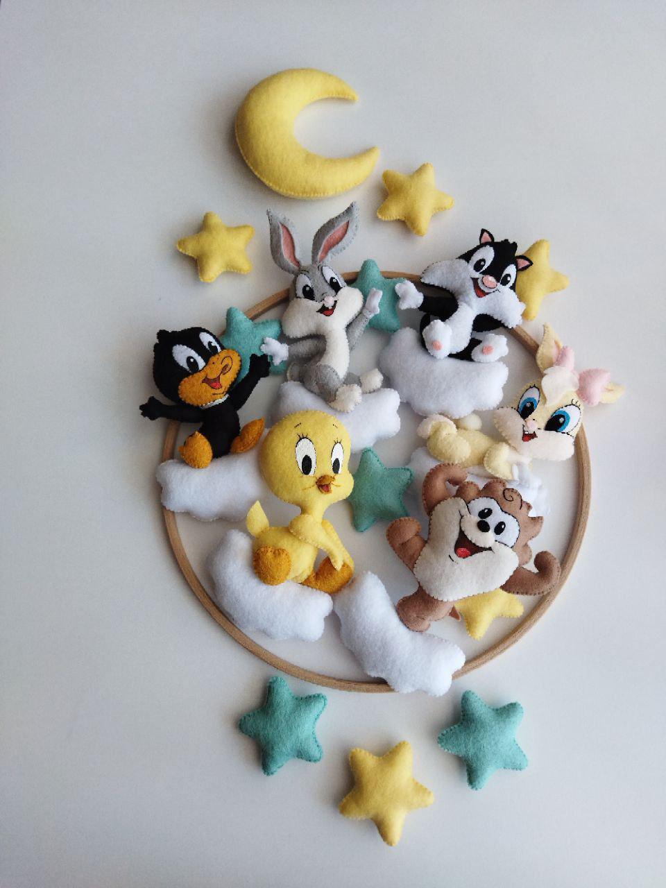 Baby Looney Tunes 吸盤付マスコット 8体セット Looney Tunes Baby Mobile, Handmade Nursery Mobile Crib, Bugs Bunny