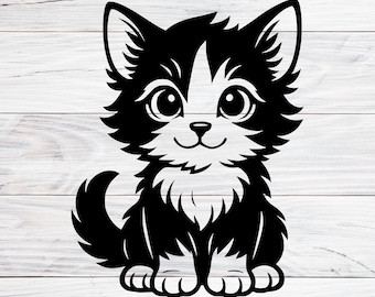 Cute Kitten SVG PNG JPG, Black Cat Clipart, Kawaii Pet Digital Download, Cat Lover Cricut Cut File, Printable Nursery Animal Design