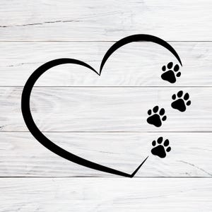 Patte coeur Svg, pattes de chat SVG, SVG empreintes de chat, chat Clipart, Clipart coeur, coeur Cricut, fichier de coupe Silhouette
