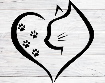 Cat In Heart SVG, Cat Paws SVG, Cat Footprints SVG, Cat Lover Svg, Cat Clipart, Cat Cricut, Heart Clipart, Heart Cricut, Svg, Png, Jpg