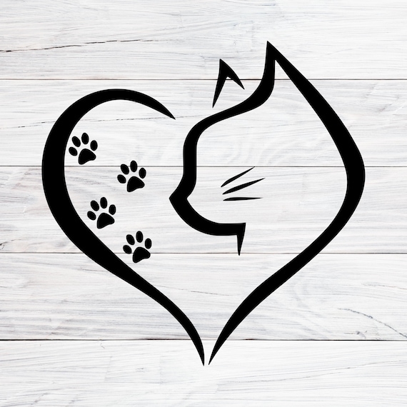 Cat In Heart SVG, Cat Paws SVG, Cat Footprints SVG, Cat Lover Svg, Cat Clipart, Cat Cricut, Heart Clipart, Heart Cricut, Svg, Png, Jpg