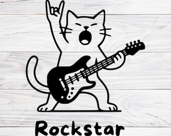 Chat Svg rock and roll, chat rock star avec guitare Svg, pour la conception de t-shirts, Svg rock and roll, impression d'affiche rock'n roll laid, Svg, Png, Jpg