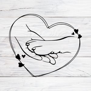 Paw And Hand Svg, Paw Love Svg, Dog Mom Svg, Cat Dad Svg, Dog Paw Svg, Paw And Human Hand Print, Dog Line Art, Gift For Her, Svg, Png, Jpg