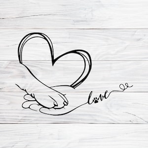 Paw and Hand SVG, Paw Love SVG, Valentine Pet Svg, Dog Mom Svg, Dog Paw Svg, Paw And Human Hand Print, Dog Paw, Dog Line Art, Svg, Png, Jpg