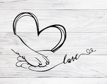 Pfote und Hand Linie Kunst, Katzen Mama T-Shirt Design, Hunde Mama Clipart, Plotterdatei für Cricut, SVG, PNG, JPG, digitaler Download