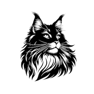 Maine Coon Cat Svg, Maine Coon Portrait, Digital Wall Art,  For Cat Lovers, Crafts, Gifts, Decor, T-Shirts, Mugs, Logos, Svg, Png, Jpg
